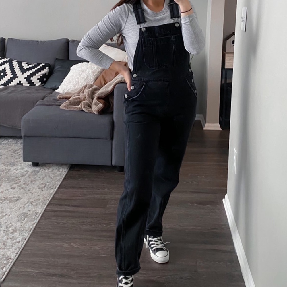 Abercrombie black denim overalls
